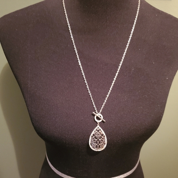 Touchstone Crystal Lacework Tear Drop Pendent Necklace by Swarovski - Picture 2 of 5